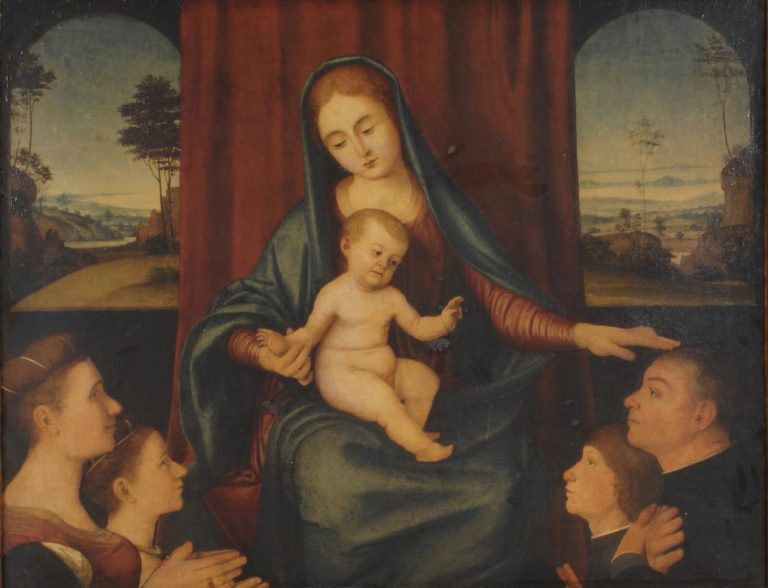 Enthroned Virgin and Child, with Four Donors