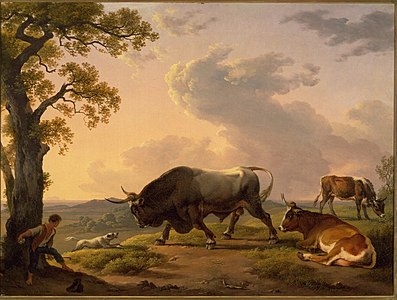 A Bull Attacked by a Dog in an Italian Landscape, 1832.