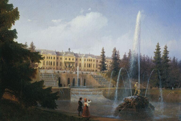 View of a Fountain and Peterhof Palace by Ivan Aivazovsky in 1837