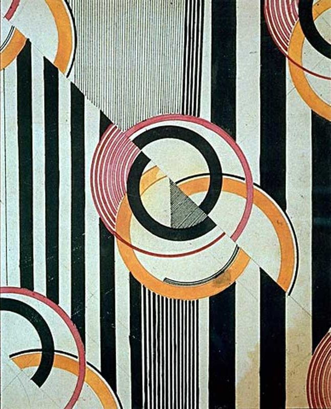 Textile Design (c. 1924) highlights her involvement in the Constructivist movement