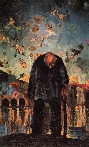 Crepuscular Old Man (1917–1918)
reflects his early exploration of mood, light, and form before embracing Surrealism.