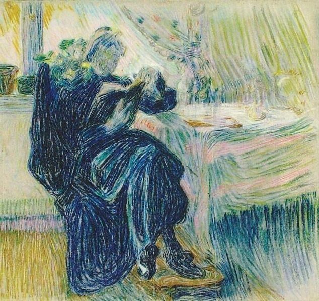 Girl Mending (1890) by Henry van de Velde reflects the Symbolist movement’s focus on introspection.