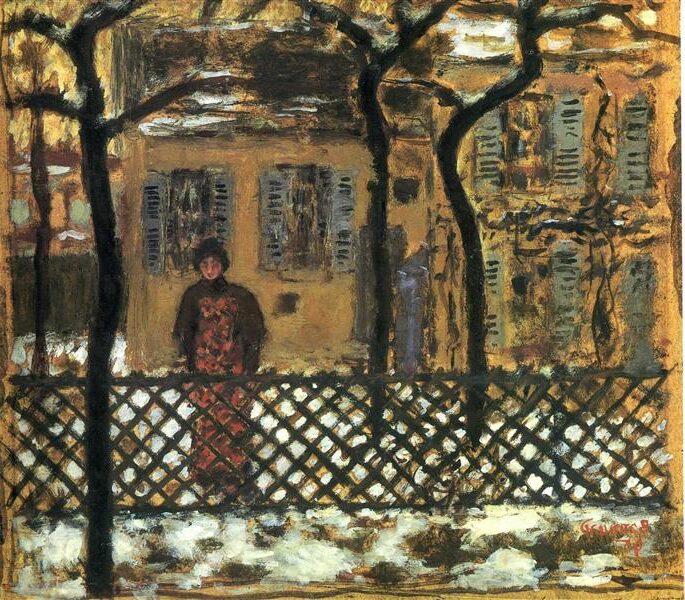 At the Fence (1895) by Bonnard reflects the artist's use of color and light to capture an intimate, everyday moment.