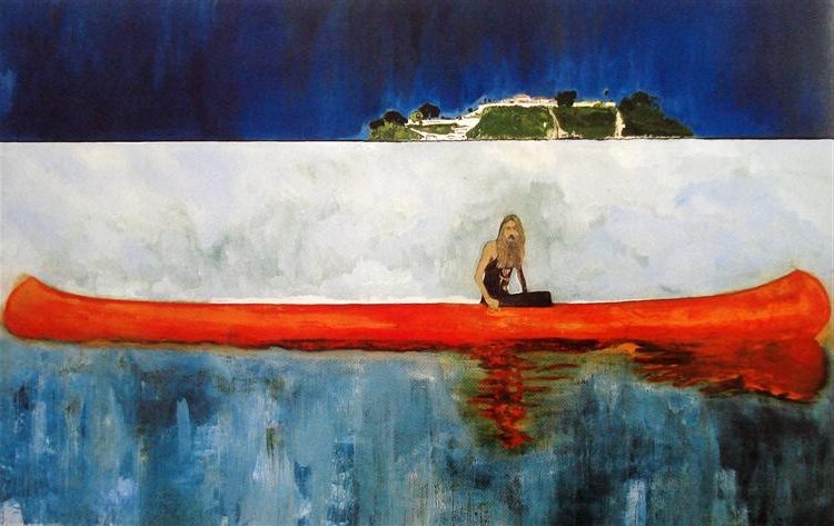 100 Years Ago (Carrera), 2001, by Peter Doig reflects solitude and temporal dislocation.