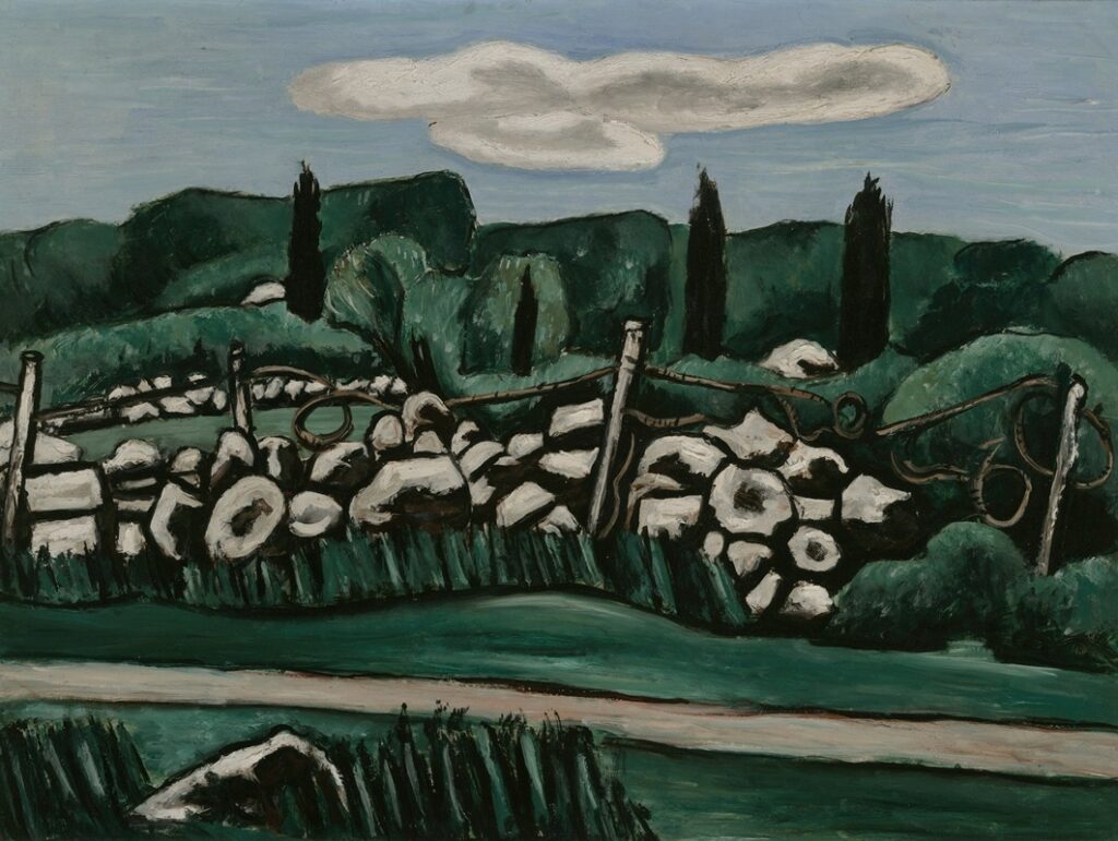 The Last Stone Walls, Dogtown, ca. 1936–37, by Marsden Hartley reflects the desolate beauty and spiritual resonance of a once-inhabited, now-abandoned landscape.