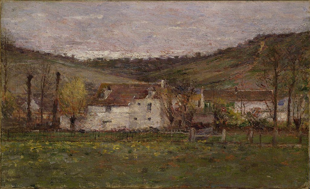 A French Hamlet, 1892, by Theodore Robinson reflects the quiet charm and pastoral simplicity of rural France.