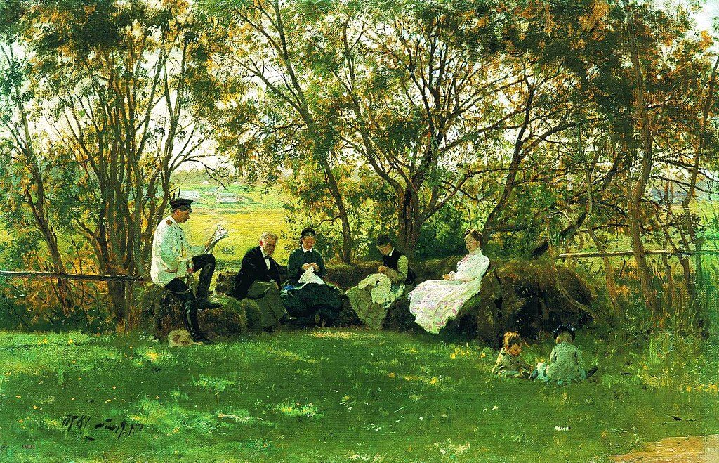 Repin's Family on a Turf Bench, 1876, by Ilya Repin reflects the intimate and personal side of Repin’s life.