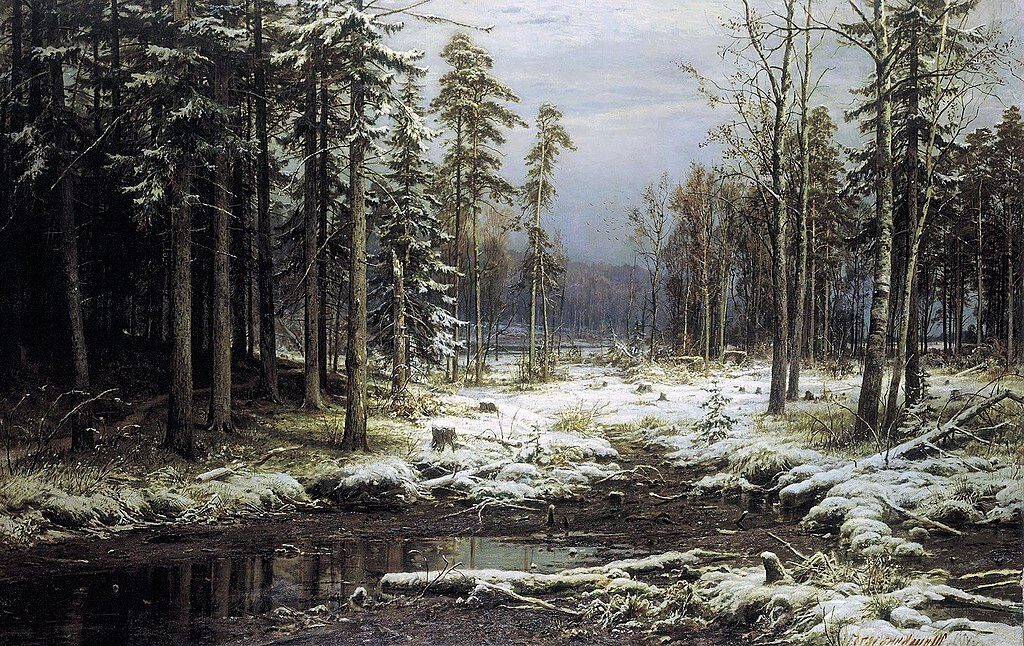 Première neige, 1875, d'Ivan Shishkin reflète la transition des saisons.