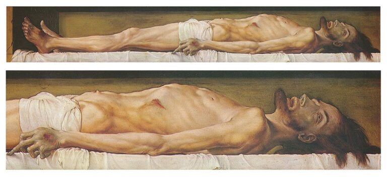 The Body of the Dead Christ in the Tomb, and a detail, 1521–22