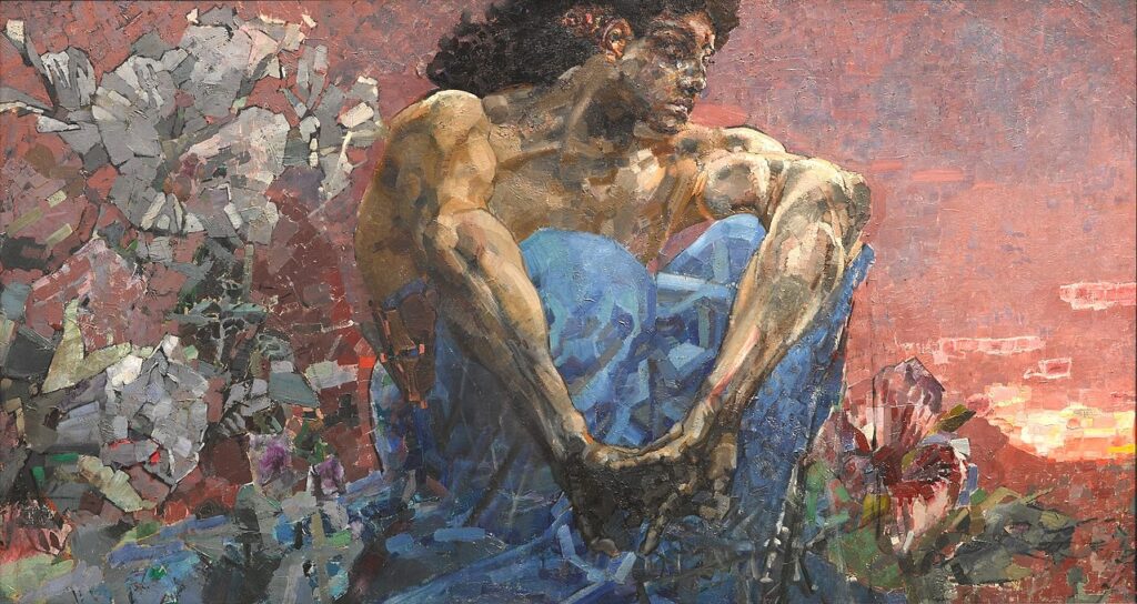 The Demon Seated, 1890, by Mikhail Vrubel reflects inner torment, melancholy, and isolation.