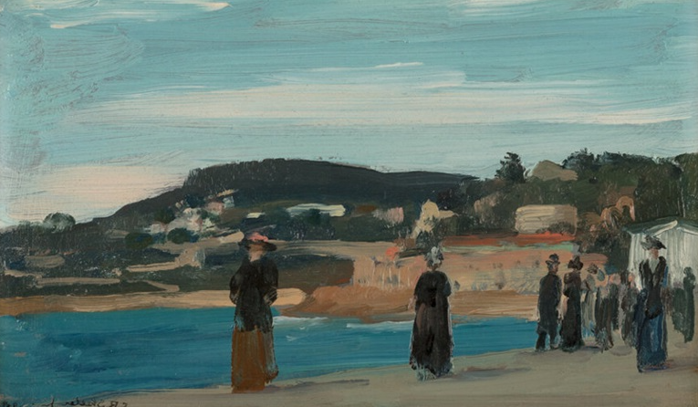 Promenade Along the Beach, Nice, 1909, by Charles Sheeler reflects a serene moment of leisure and elegance.