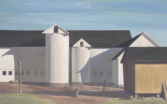White Sentinels, 1942, by Charles Sheeler reflects the stark elegance and strength of industrial forms.