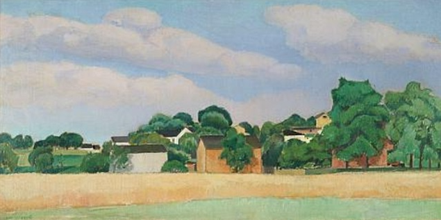 Country Landscape, 1925, by Charles Sheeler reflects the calm rhythm of rural life.