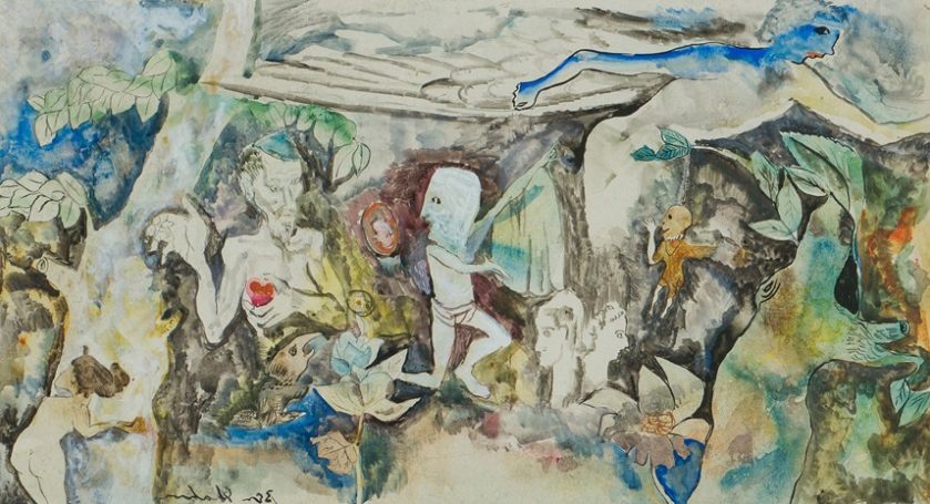 Composition (Garden of Eden), 1931, by Ben Shahn reflects a symbolic exploration of innocence and morality.