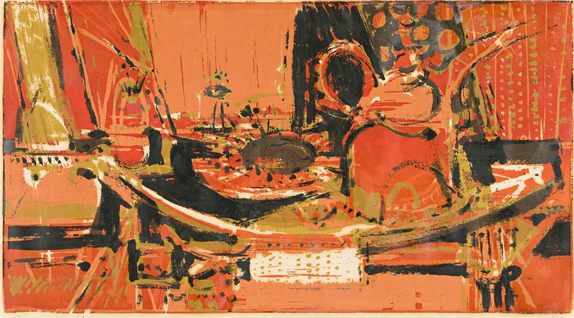 Persian Still Life, 1956, by Wayne Thiebaud reflects an early exploration of form and texture.