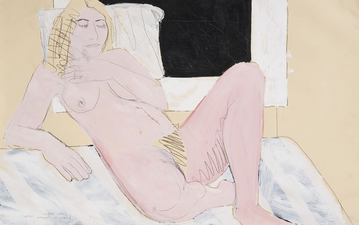Woman in Repose, 1972, by Joan Brown reflects a moment of serene introspection.