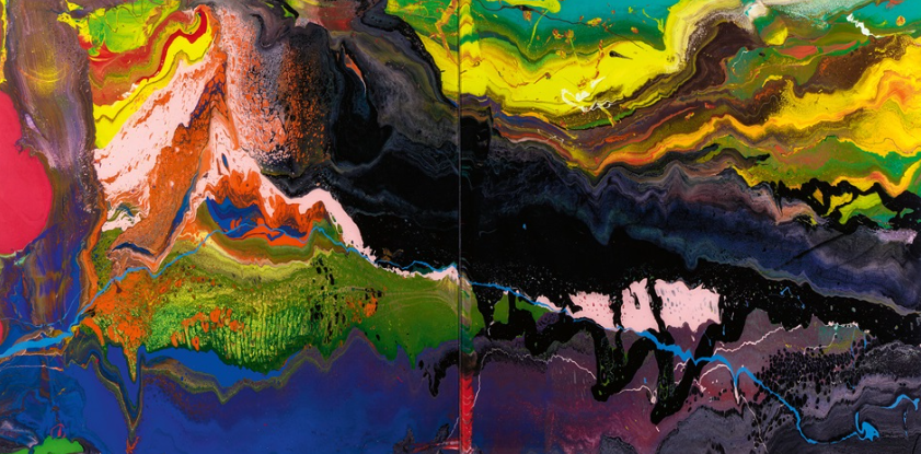 Flow (P16), 2016, by Gerhard Richter reflects the spontaneity and fluidity of color in motion.