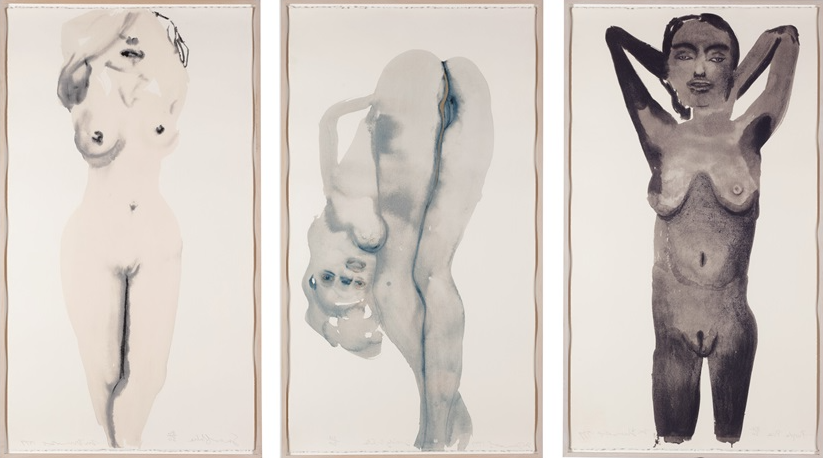 Purple Pose, Dorothy D-Lite, and Snowflake by Marlene Dumas reflect the complexities of identity, femininity, and emotional fragility.