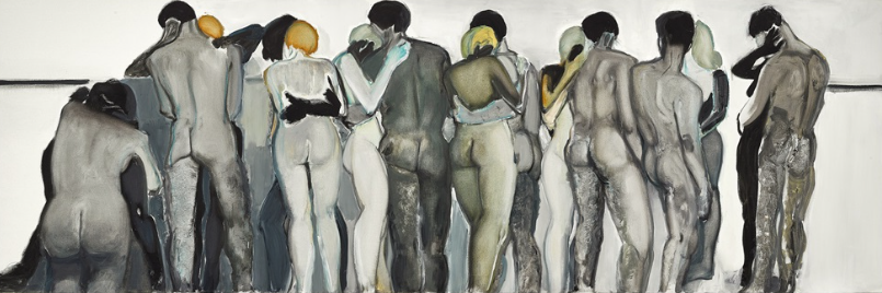 ​Love Your Neighbor, 1994, by Marlene Dumas reflects the complexities of human connection and the ambiguity of empathy.