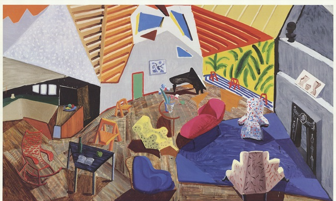 Large Interior, Los Angeles, 1999, by David Hockney reflects the vibrant complexity of domestic space.