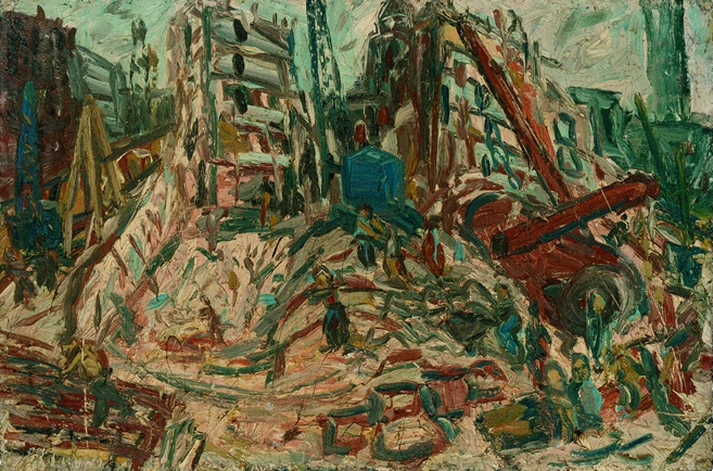 Demolition of YMCA Building No. 2, Spring, 1971 reflects the visceral upheaval of urban transformation.