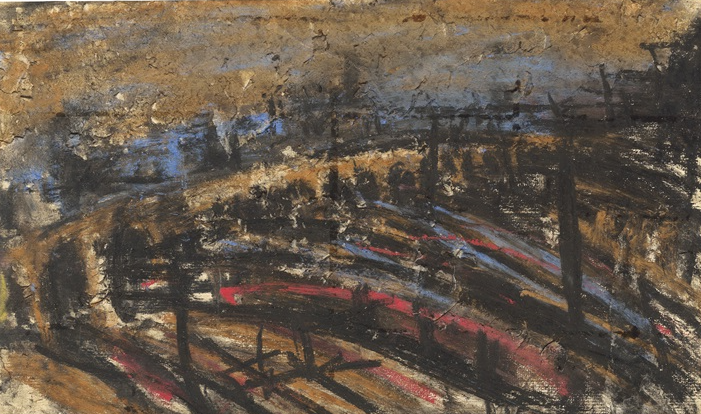 York Way Railway Bridge from the Caledonian Road, Stormy Day, 1967 captures the dynamic energy of London's industrial landscape.