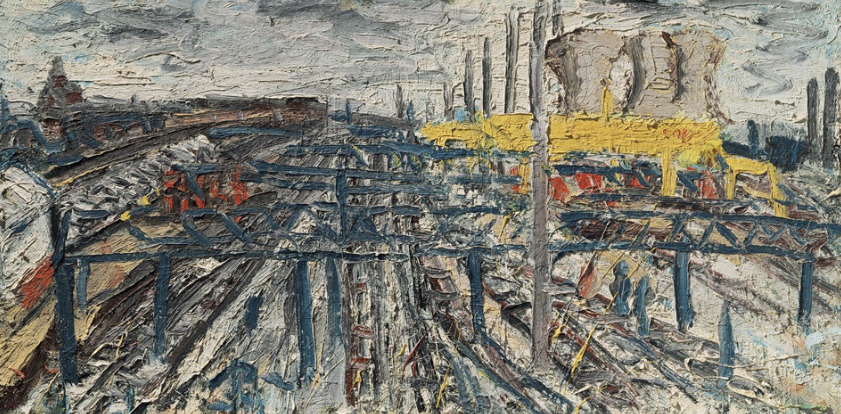 Willesden Junction – Autumn Afternoon, 1971, by Leon Kossoff reflects the dynamic energy of London's industrial landscape through thick impasto and vivid colors.