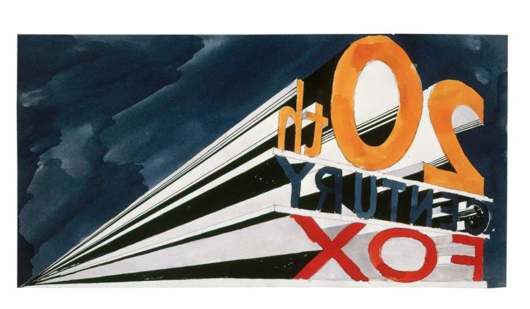 20TH CENTURY FOX, 1962, by Edward Ruscha reflects the influence of Hollywood and mass media on contemporary identity.