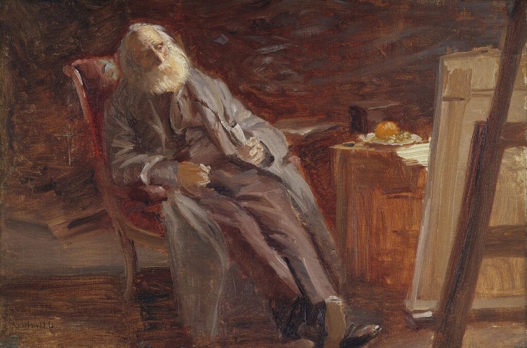 The Painter Vilhelm Kyhn Smoking his Pipe, 1903 reflects a moment of peaceful introspection and respect for the aging artist.