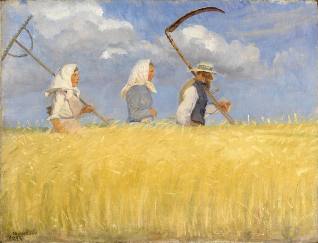 Harvesters, 1905, by Anna Ancher reflects the quiet dignity and rhythm of rural life.
