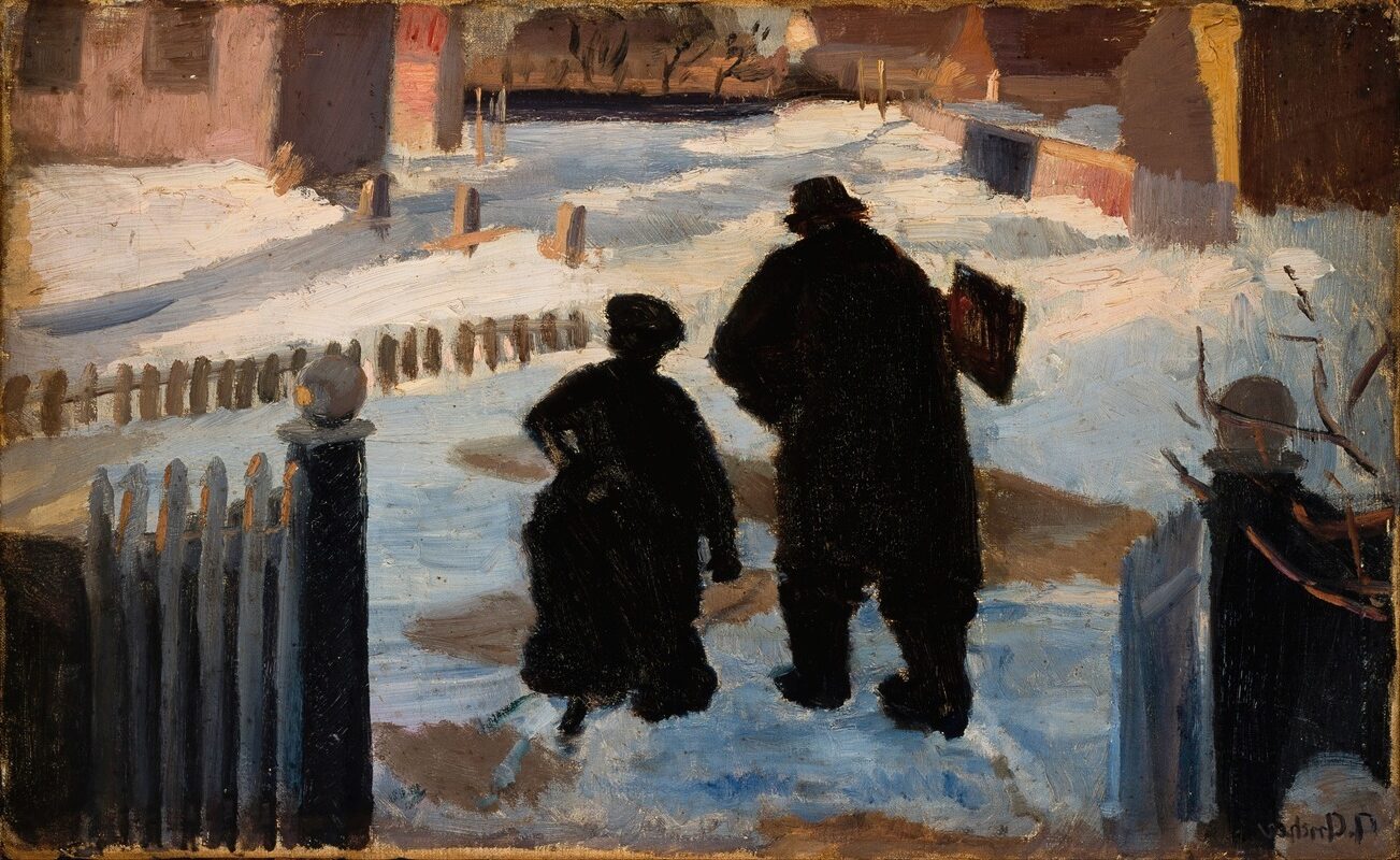Michael Ancher on his way to his studio accompanied by the organist Helene Christensen (1888)