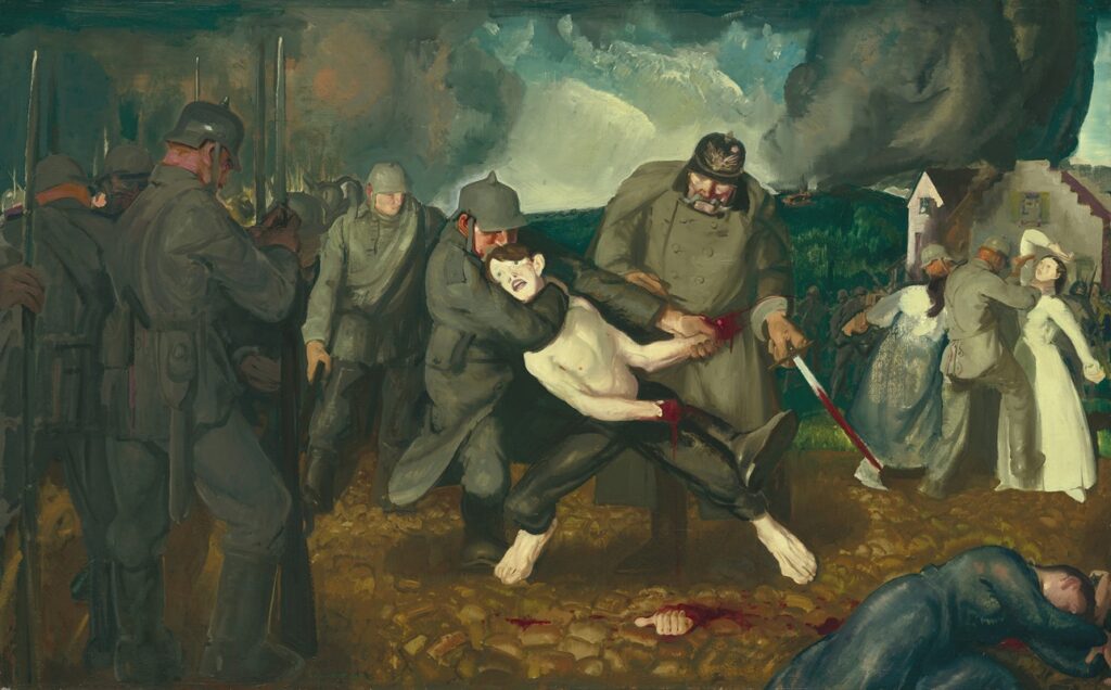 The Germans Arrive, 1918, by George Bellows reflects the horror and violence of wartime invasion.