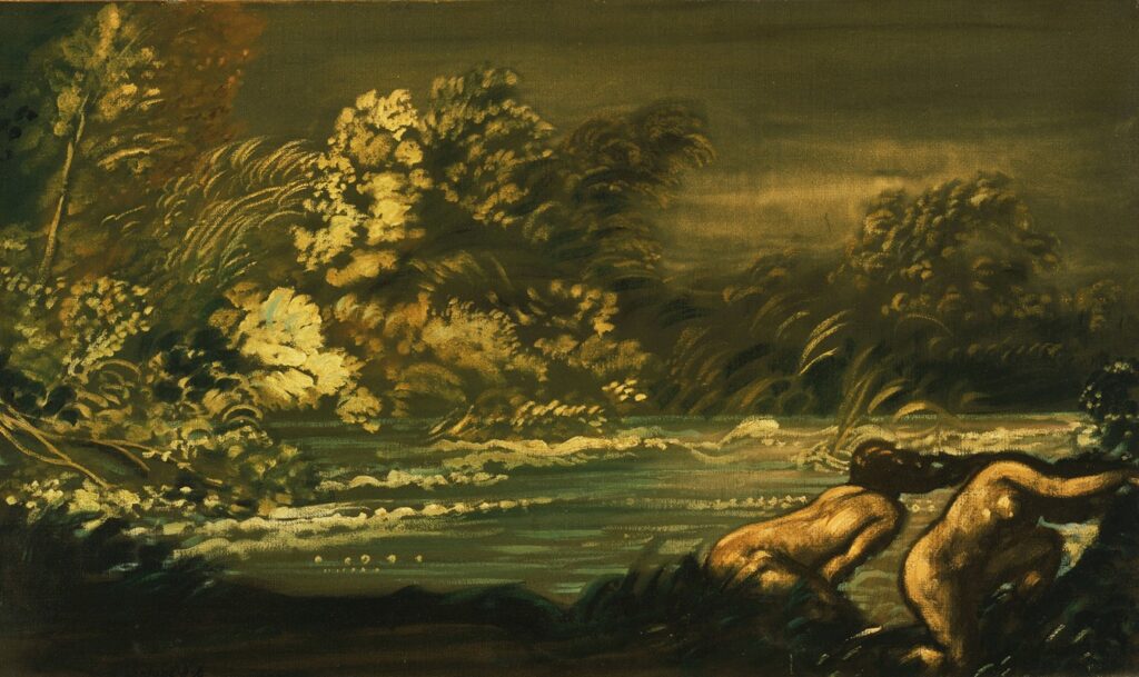 The Flood, 1903, by Davies .reflects a dreamlike response to nature’s power and mystery