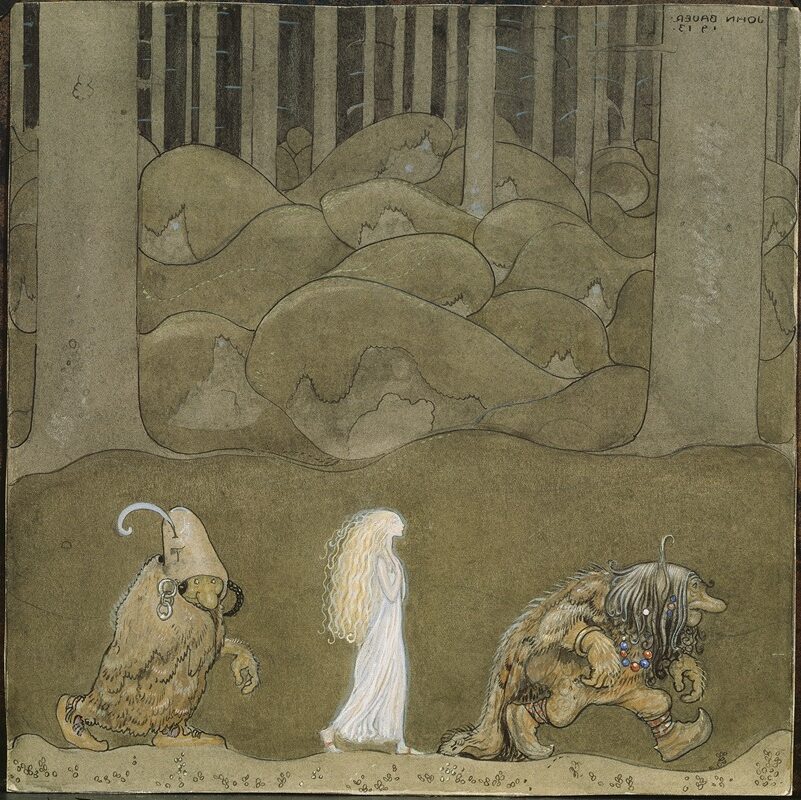 The Princess and the Trolls, 1913, by John Bauer reflects the enchantment and danger within Scandinavian folklore.