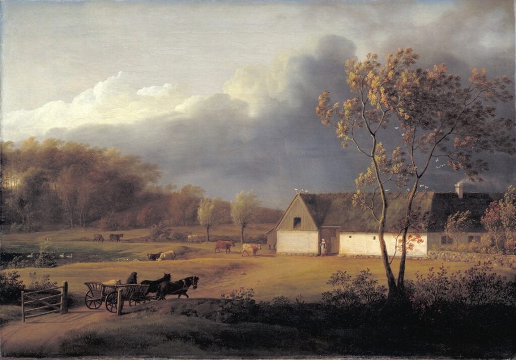 A Storm Brewing behind a Farmhouse in Zealand, 1791–1793 reflects the tension between nature’s power and human vulnerability.