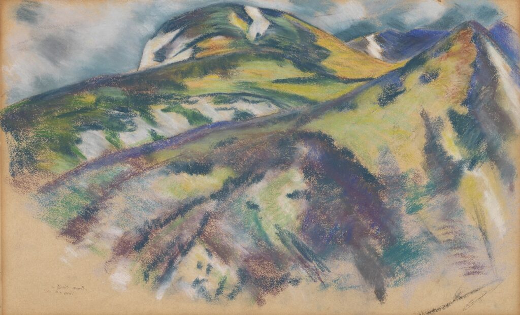 Valdez Hills, 1918, by Marsden Hartley reflects the dramatic contours and spiritual essence of the Southwestern terrain.