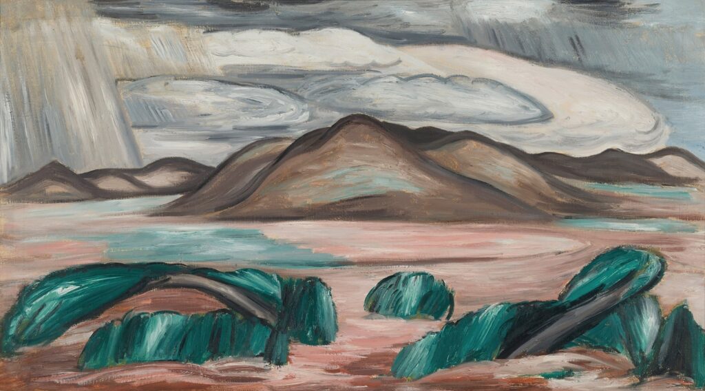 New Mexico Recollection No. 8, 1923, by Marsden Hartley reflects a nostalgic and symbolic vision of the Southwest shaped by memory and emotion.