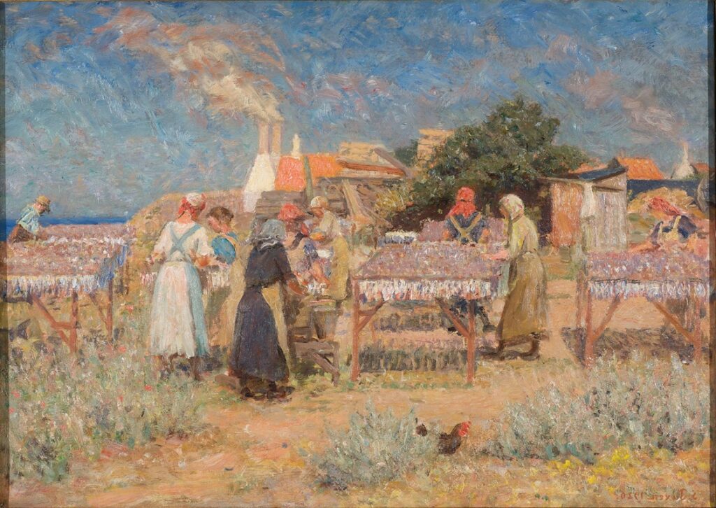 Sun Drying Herrings, 1926, by Laurits Tuxen reflects the quiet rhythm of coastal life and the harmony between human labor and the natural environment.