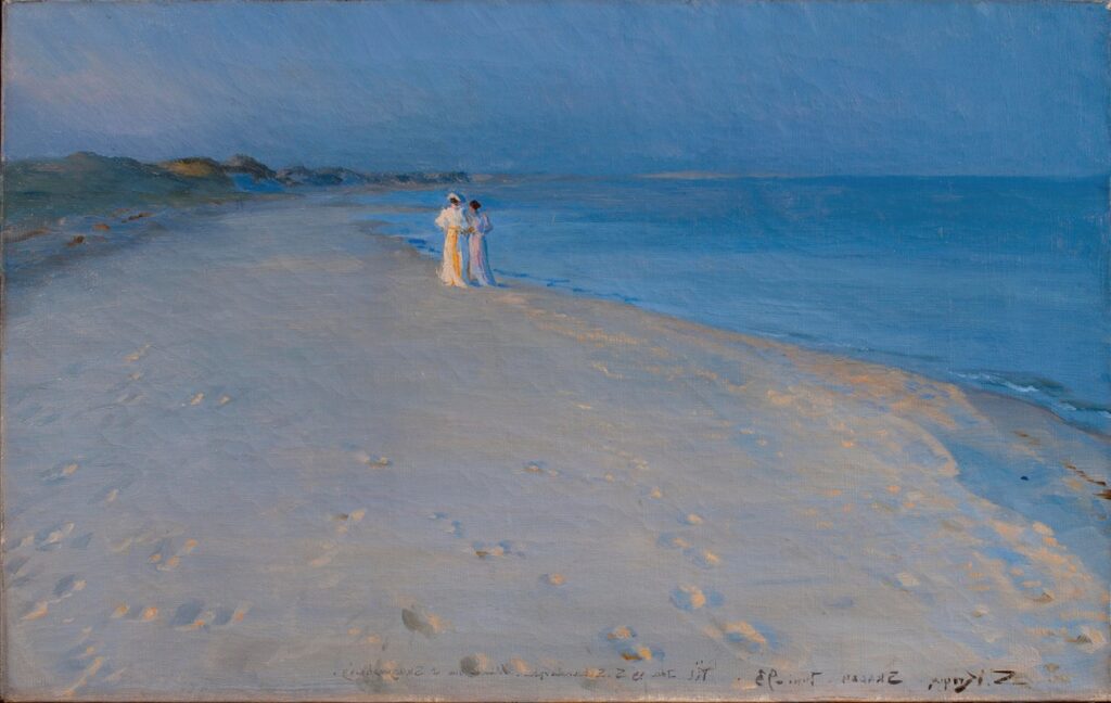 Summer Evening at the South Beach, Skagen. Anna Ancher and Marie Krøyer (Study), 1893 reflects the tranquility and quiet intimacy of friendship.
