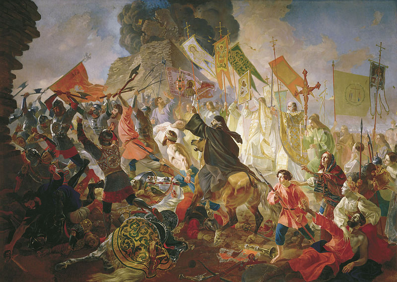 Siege of Pskov by Polish King Stephen Báthory, 1839–1843 emphasizes the heroism and resilience of the defenders.