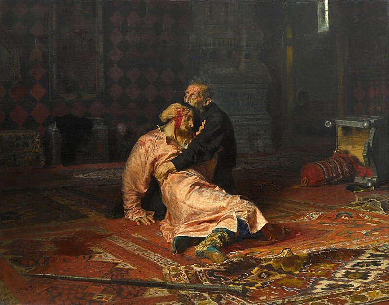 Ivan the Terrible and His Son Ivan, 1885, by Ilya Repin reflects the tragic horror and psychological torment of a historical moment.