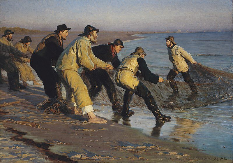 Fishermen Hauling Nets, North Beach, Skagen, 1883 reflects the strength and solidarity of working men engaged in the rhythms of coastal life.