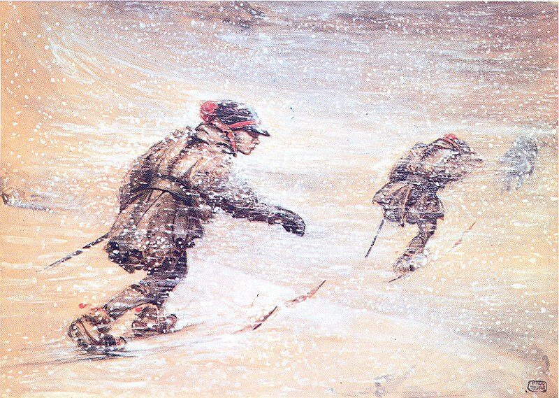 Lapplanders in Snowstorm, 1904–1905, by John Bauer reflects the harsh, mystical beauty of northern Scandinavia and the resilience of the Sámi people.