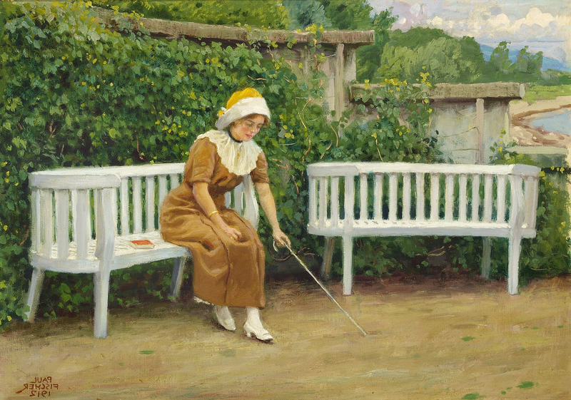 In Thoughts, 1912, by Paul Fischer reflects a contemplative and introspective mood.