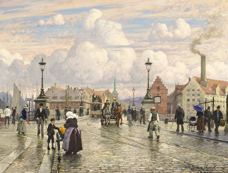 Scene from Knippelsbro (1924), by Paul Fischer reflects the bustling urban life of Copenhagen.