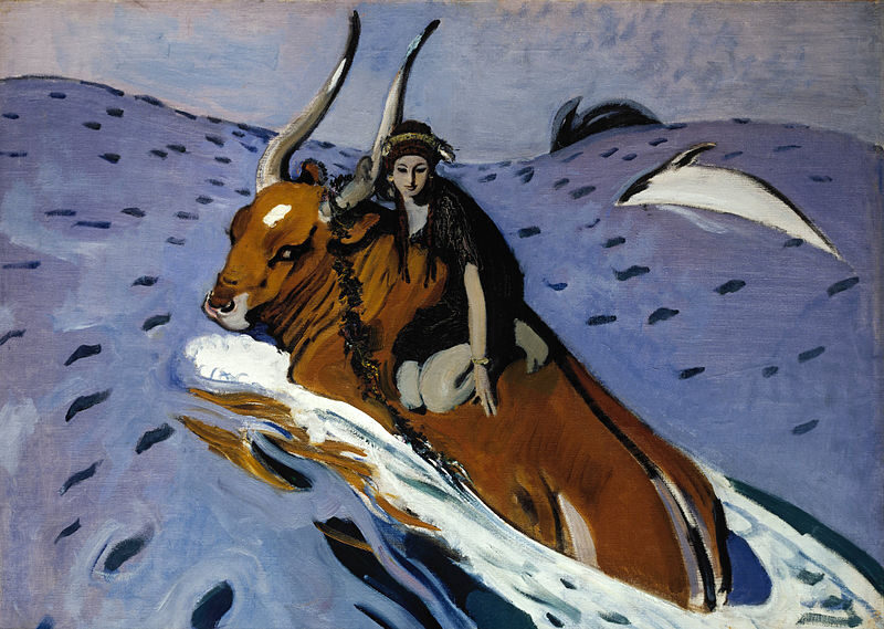 The Kidnapping of Europa, 1910, by Valentin Serov reflects a dramatic and sensual interpretation of the ancient Greek legend.