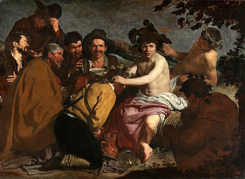 The Triumph of Bacchus/The Drunks (1629) reflects the contrast between mythology and reality