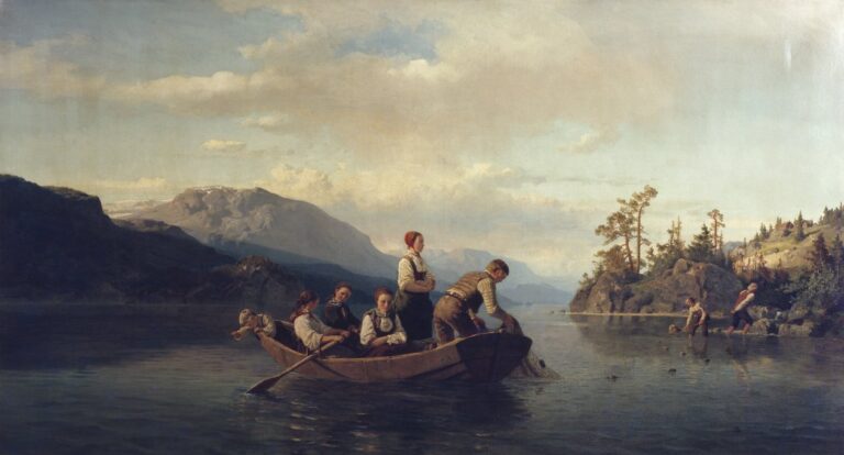 Evening at Krøderen by Adolph Tidemand