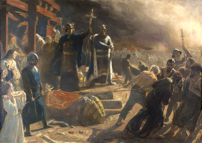 Bishop Absalon Topples the God Svantevit at Cape Arkona, 1850 reflects the triumph of Christianity over paganism.