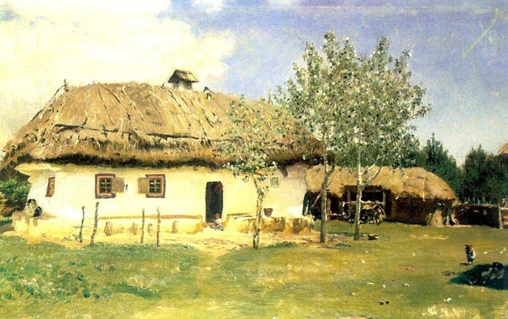 Ukrainian Traditional Peasant House, 1880, by Ilya Repin reflects the traditional Ukrainian rural life
